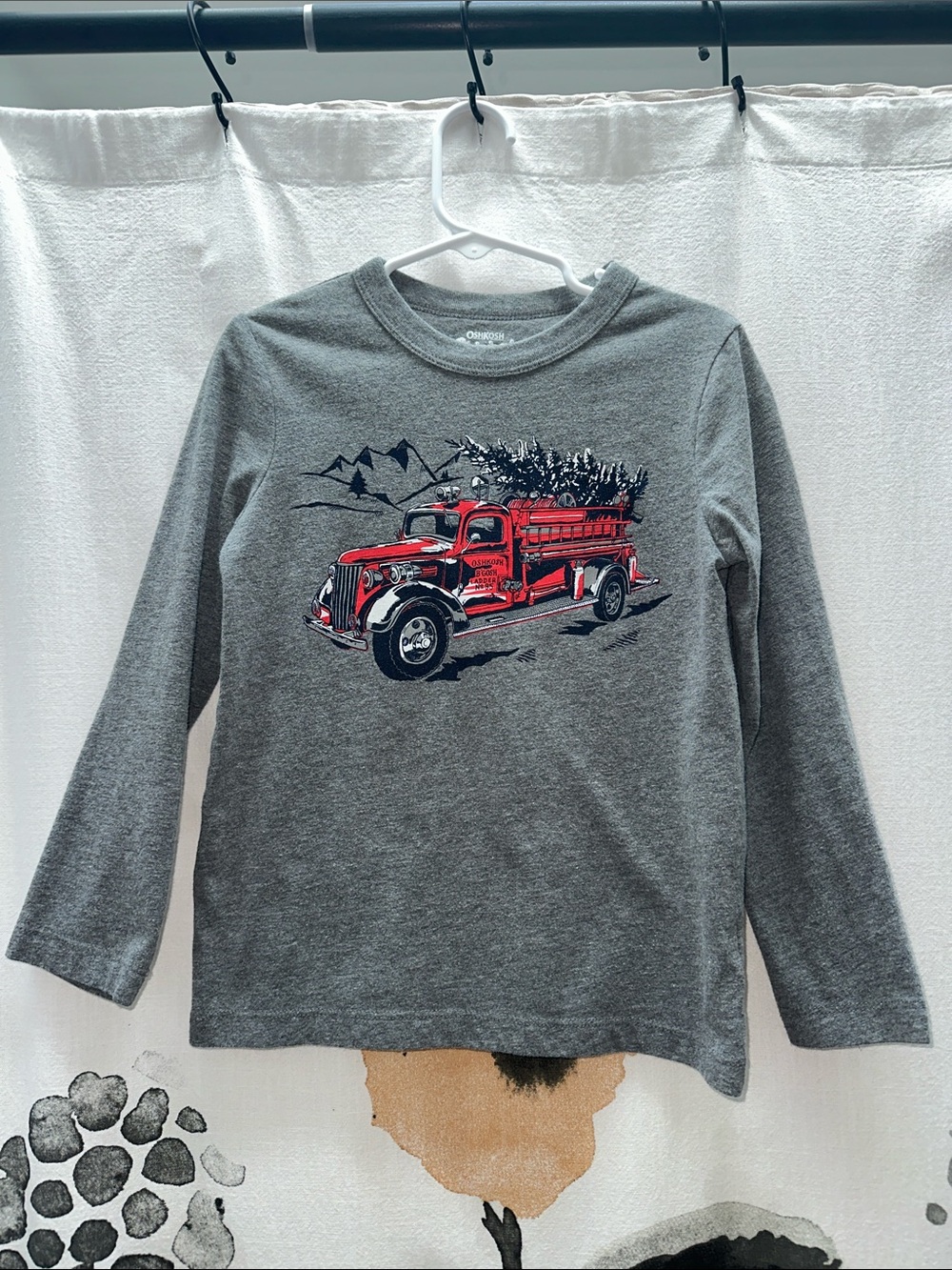 OshKosh B'gosh Gray Long Sleeve Tee with Red Truck Graphic